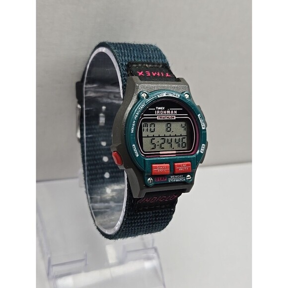 Timex Ironman Triathlon 8 Lap Indiglo 100M Digital Watch New Battery Nylon Strap - Picture 4 of 10